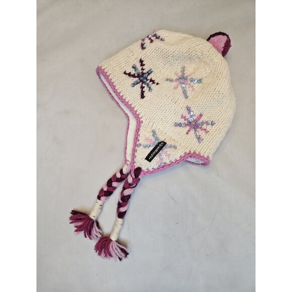 Everest Designs Wool Girls Hat Lined Tassel Cap Made in Nepal Ski Cap Snowflakes - Picture 5 of 16